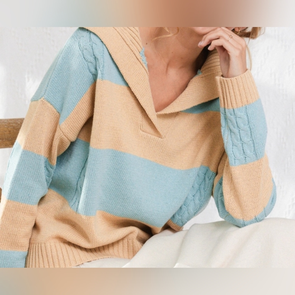 #133 🛑M  BOHO CHIC SPREAD COLLAR NECK  SWEATER TOP - Picture 9 of 12